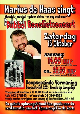 Benefiet dubbelconcert Marius de Haas in Doopsgezinde Kerk