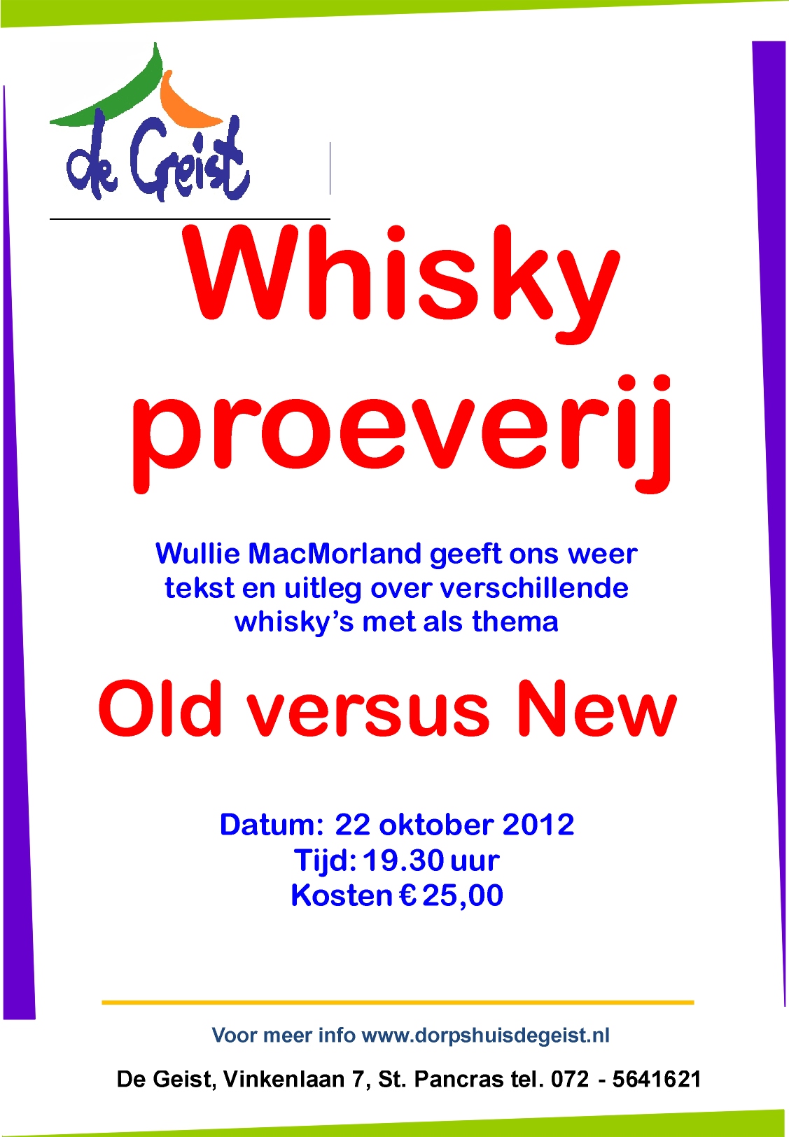 Whisky Proeverij in Dorpshuis de Geist