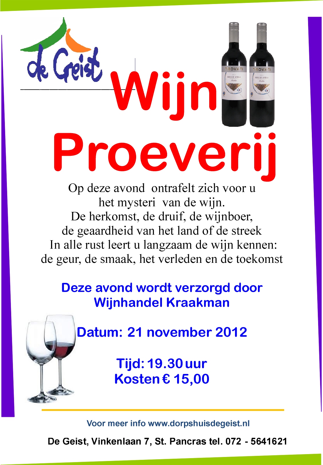 Wijnproeverij in Dorpshuis De Geist