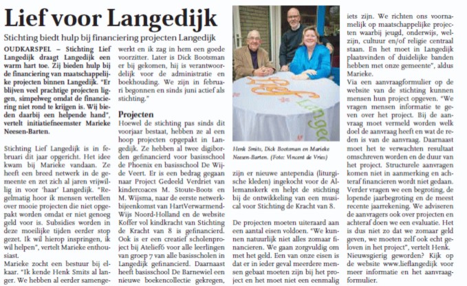 Stichting Lief Langedijk is Lief voor Langedijk in het Langedijker Nieuwsblad