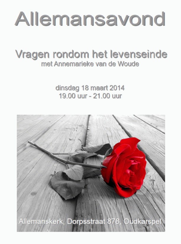 Allemansavond met als thema: Vragen rond het levenseinde