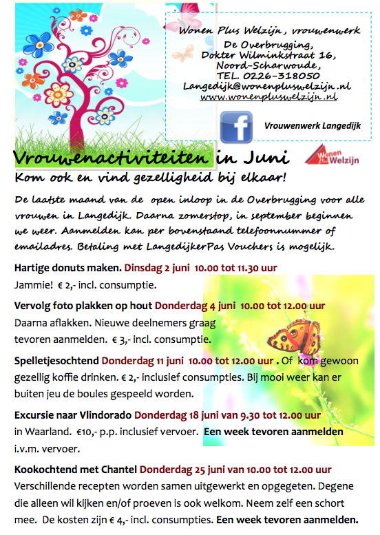 Vrouwenactiviteiten in Juni Kom ook en vind gezelligheid bij elkaar!