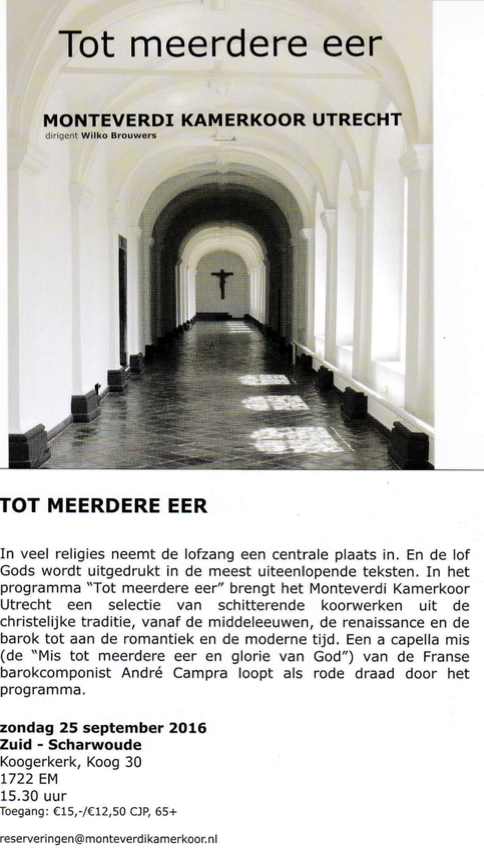 Concert Monteverdi Kamerkoor Utrecht (KMU) in Kooger Kerk