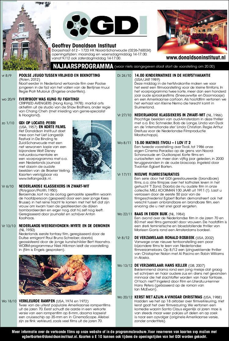 Filmprogramma sept - dec 2017 Geoffrey Donaldson Instituut